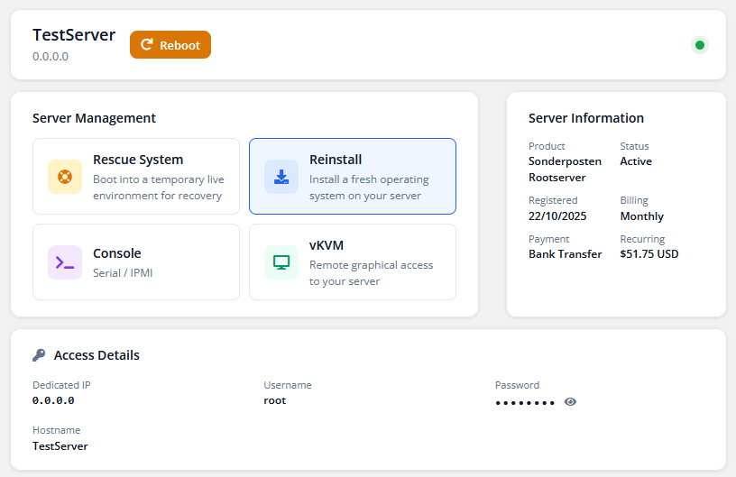 VPS management panel at 24h-Hosting